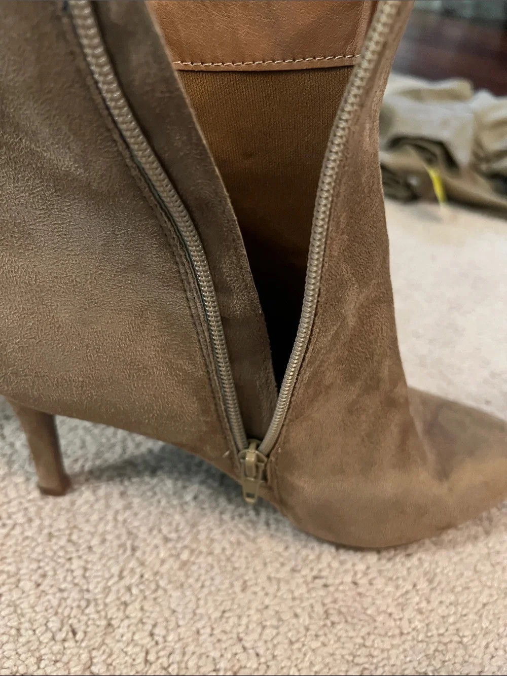 Rouge! Taupe Suede Pointed-Toe Ankle Booties